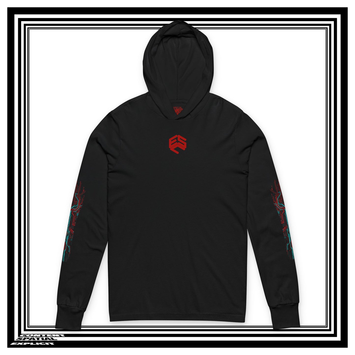 Three-legged Raven (Yatagarasu ) - Back Design w/ Sleeve Graphic - Kanji - Unisex Hooded Long Sleeve Tee