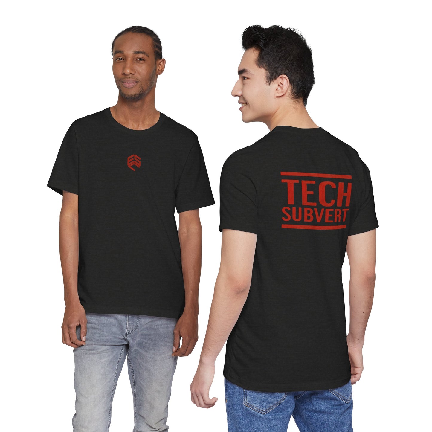 TECH SUBVERT - Back Design - Red Finger Paint - Tech Support Parody - Logo Graphic Tee for Hackers & Tech Rebels