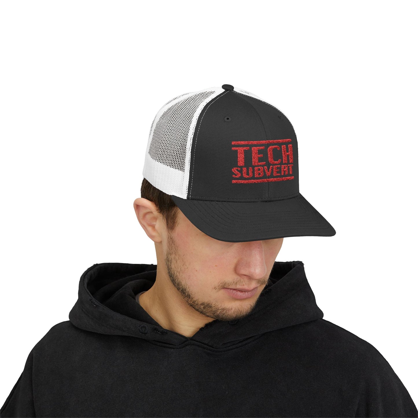 TECH SUBVERT - RED - Tech Support Parody - Embroidered Snapback Trucker Cap