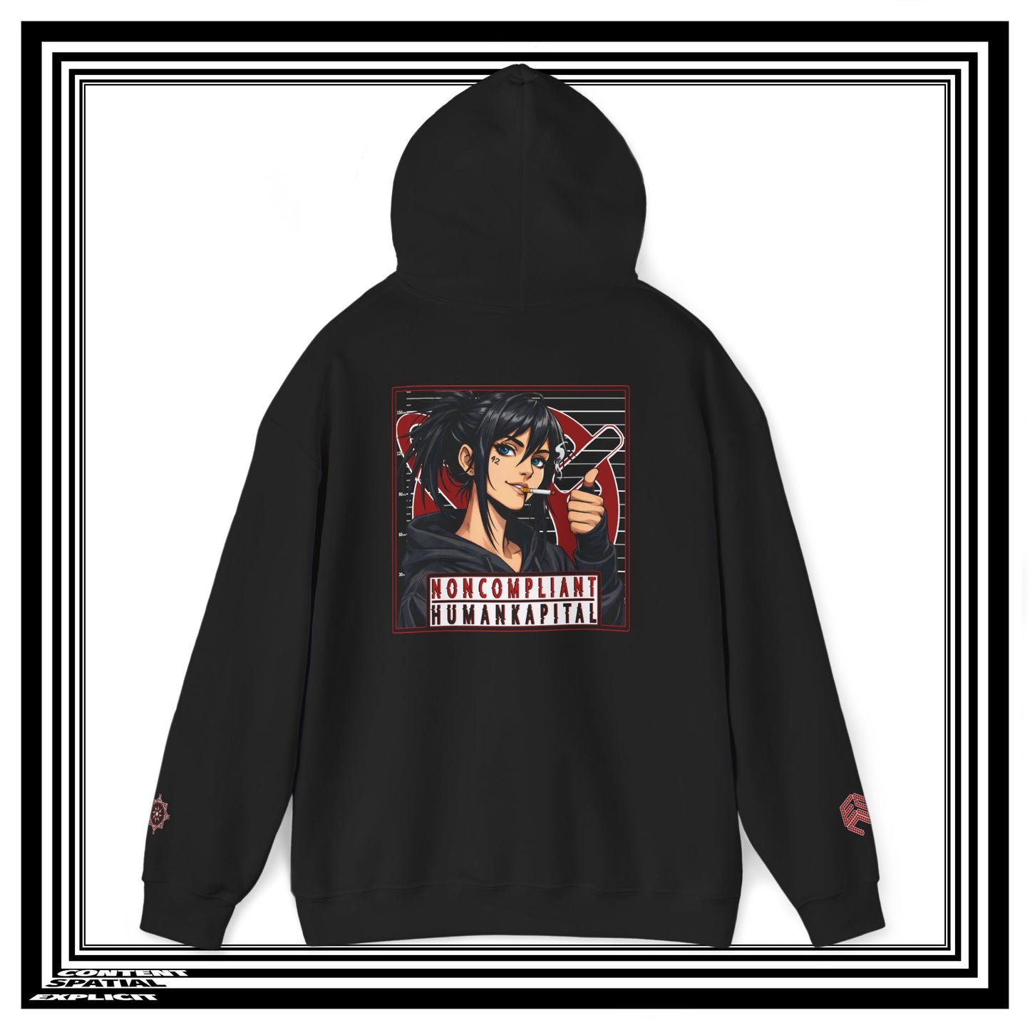 NONCOMPLIANT HUMANKAPITAL - 42 RED - Anime Cyberpunk - Unisex Heavy Blend™ Graphic Hooded Sweatshirt