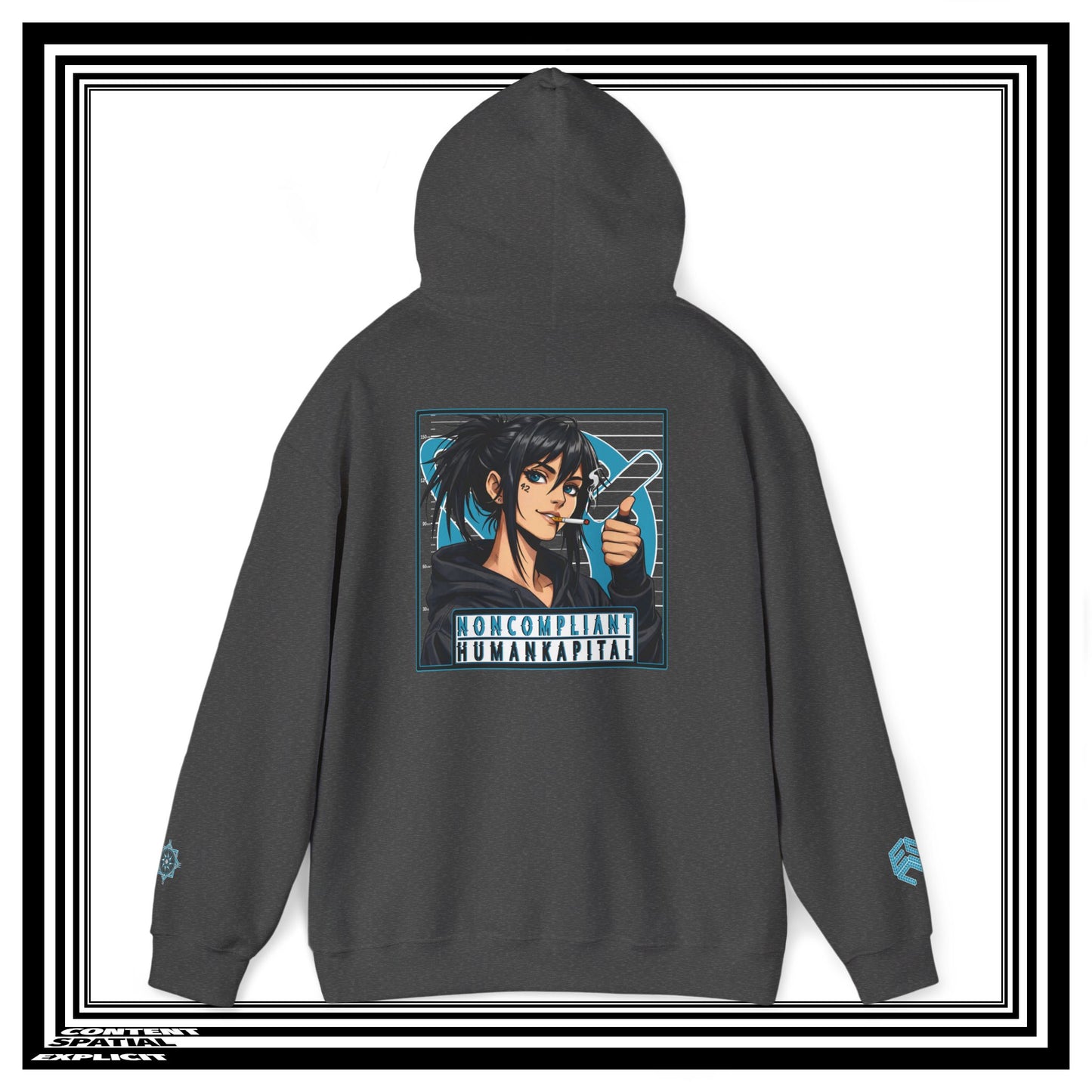 NONCOMPLIANT HUMANKAPITAL - 42 BLUE - Anime Cyberpunk - Unisex Heavy Blend™ Graphic Hooded Sweatshirt