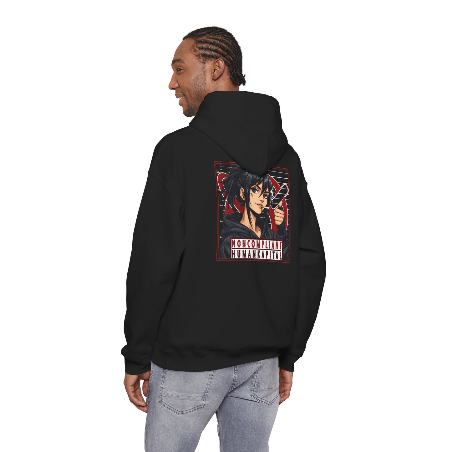 NONCOMPLIANT HUMANKAPITAL - 42 RED - Anime Cyberpunk - Unisex Heavy Blend™ Graphic Hooded Sweatshirt