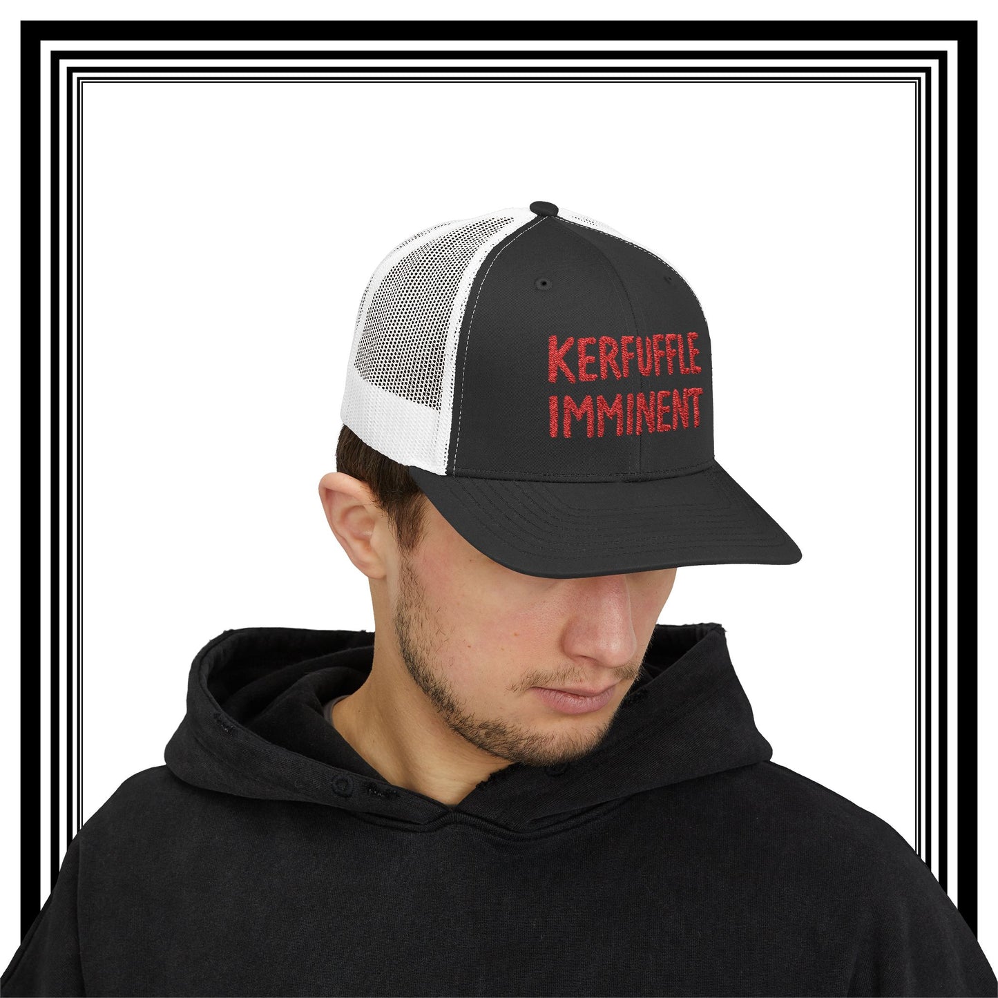 Kerfuffle Imminent - Snapback Trucker Cap - Funny Red Text Mesh Hat