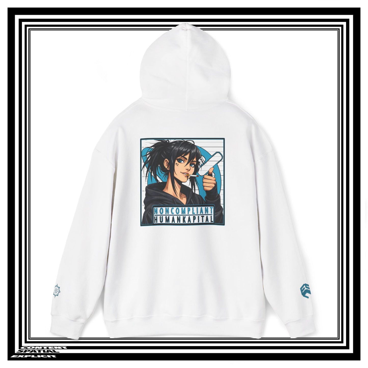 NONCOMPLIANT HUMANKAPITAL - 42 BLUE - Anime Cyberpunk - Unisex Heavy Blend™ Graphic Hooded Sweatshirt