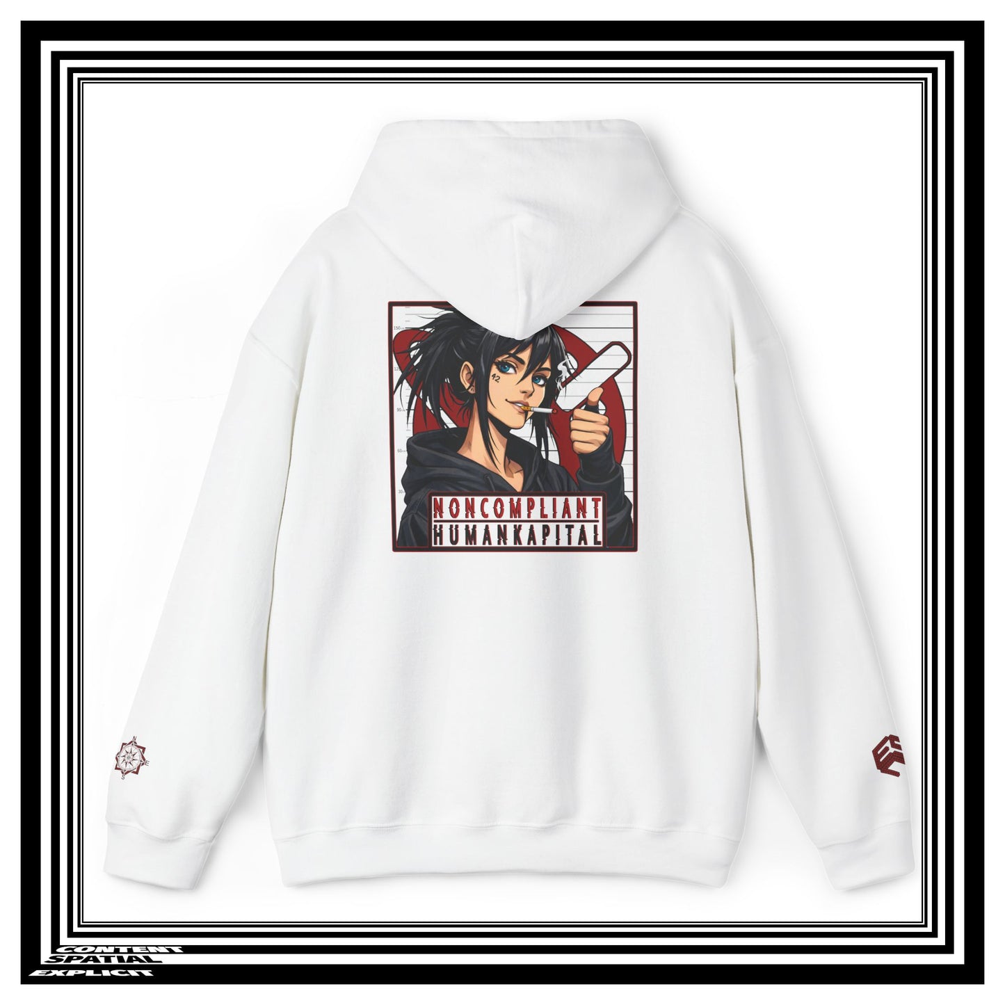 NONCOMPLIANT HUMANKAPITAL - 42 RED - Anime Cyberpunk - Unisex Heavy Blend™ Graphic Hooded Sweatshirt