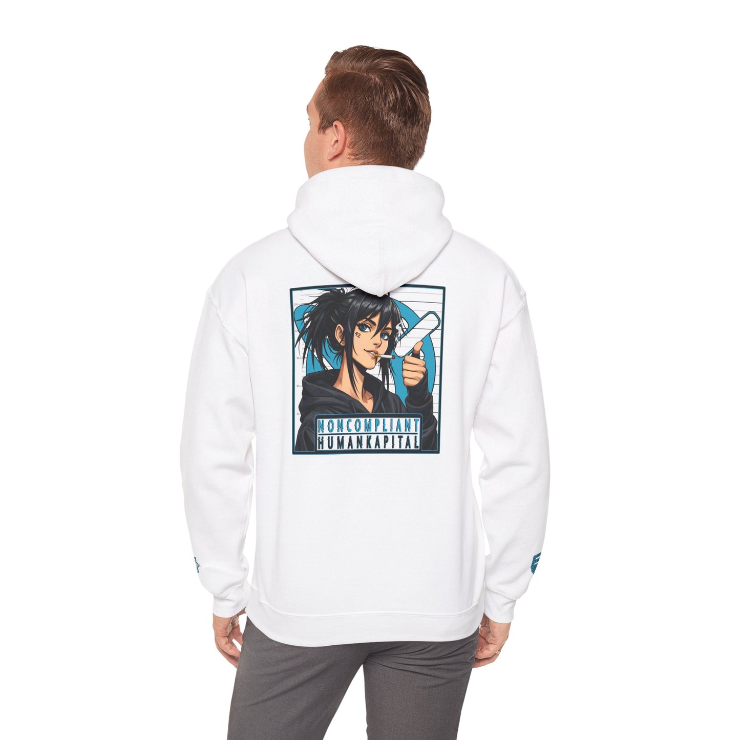 NONCOMPLIANT HUMANKAPITAL - 42 BLUE - Anime Cyberpunk - Unisex Heavy Blend™ Graphic Hooded Sweatshirt