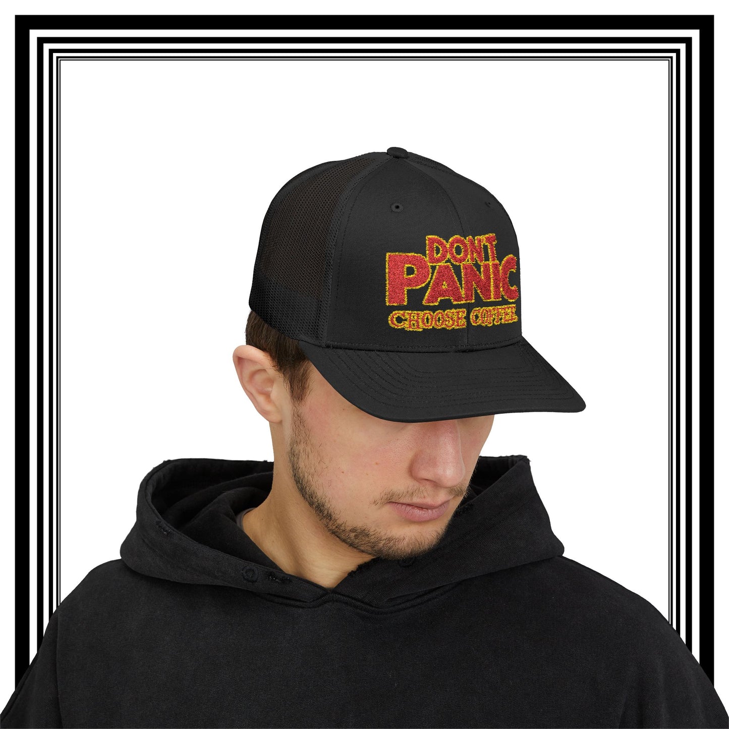 Don’t Panic — Choose Coffee Snapback Trucker Cap