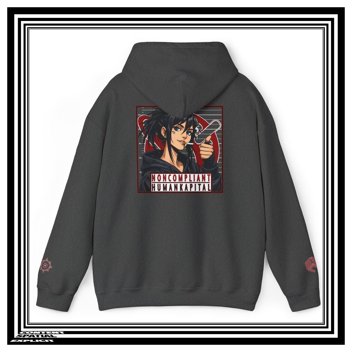 NONCOMPLIANT HUMANKAPITAL - 42 RED - Anime Cyberpunk - Unisex Heavy Blend™ Graphic Hooded Sweatshirt