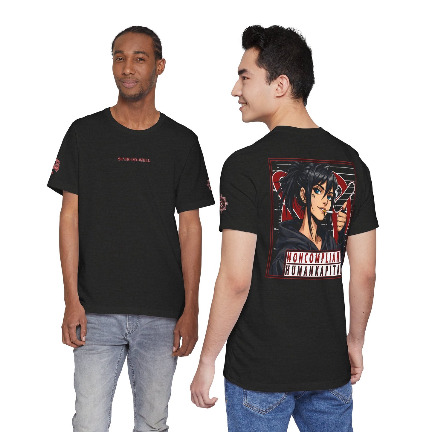 NONCOMPLIANT HUMANKAPITAL - NE'ER-DO-WELL - 42 RED - Anime Cyberpunk - Unisex Jersey Short Sleeve Graphic T-shirt