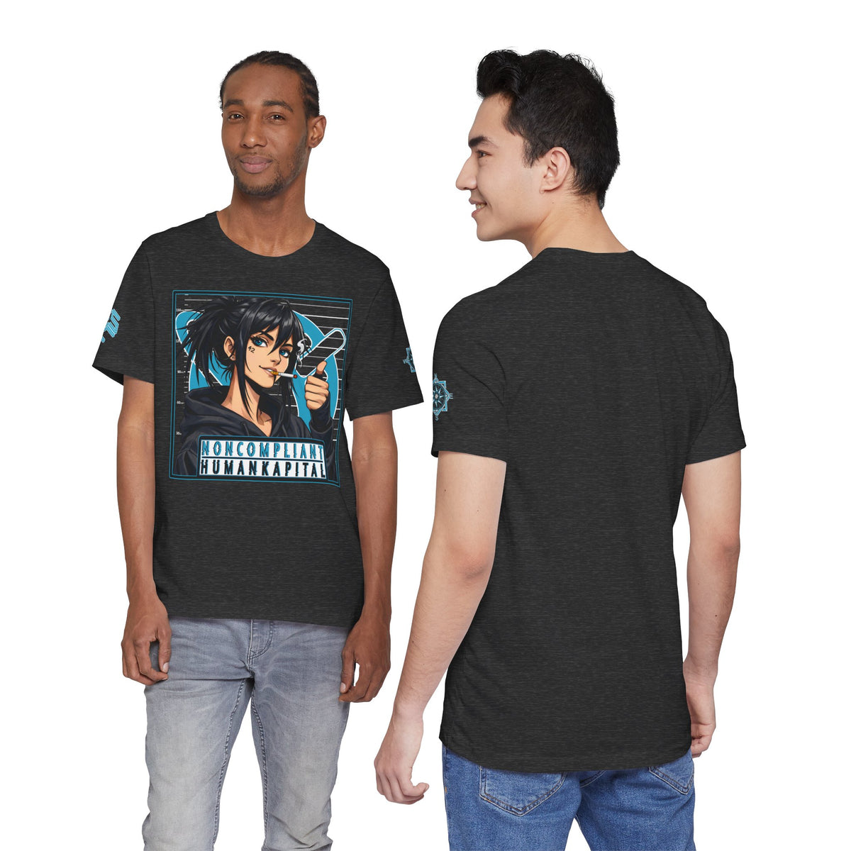 NONCOMPLIANT HUMANKAPITAL - Front Design - 42 BLUE - Anime Cyberpunk - Unisex Jersey Short Sleeve Graphic T‑Shirt