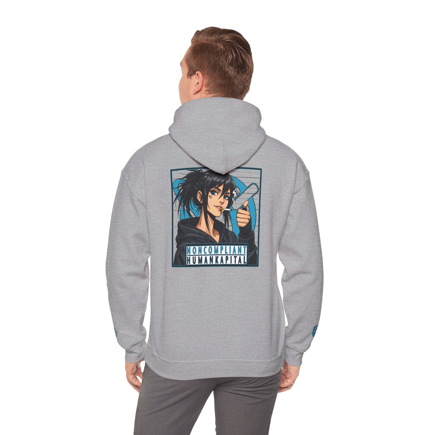 NONCOMPLIANT HUMANKAPITAL - 42 BLUE - Anime Cyberpunk - Unisex Heavy Blend™ Graphic Hooded Sweatshirt