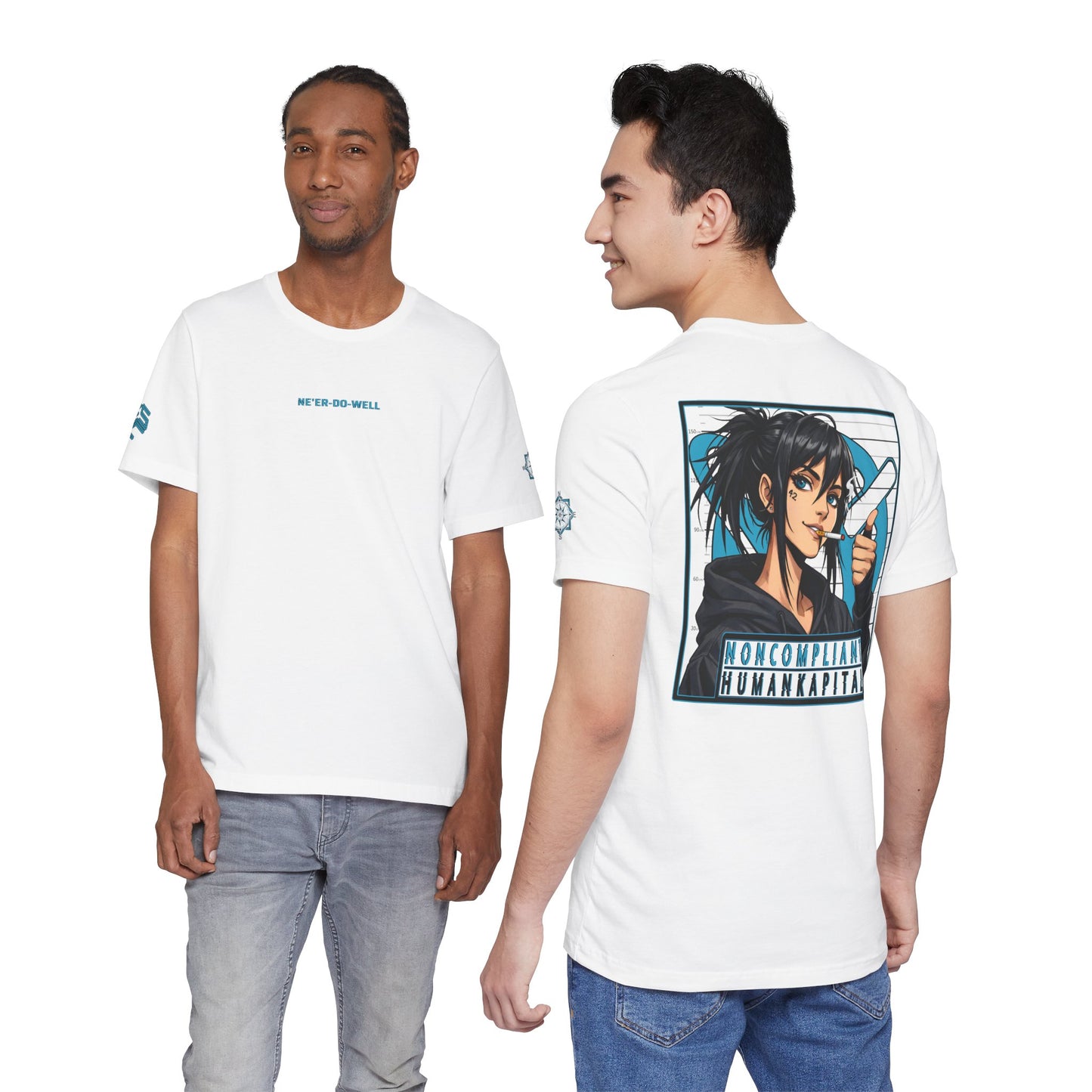 NONCOMPLIANT HUMANKAPITAL - NE'ER-DO-WELL - 42 BLUE - Anime Cyberpunk - Unisex Jersey Short Sleeve Graphic T‑Shirt