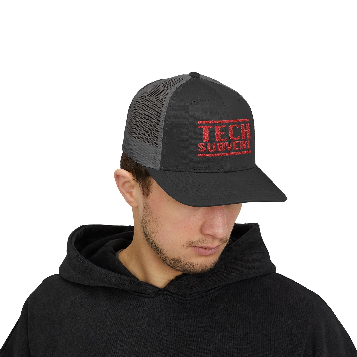 TECH SUBVERT - RED - Tech Support Parody - Embroidered Snapback Trucker Cap
