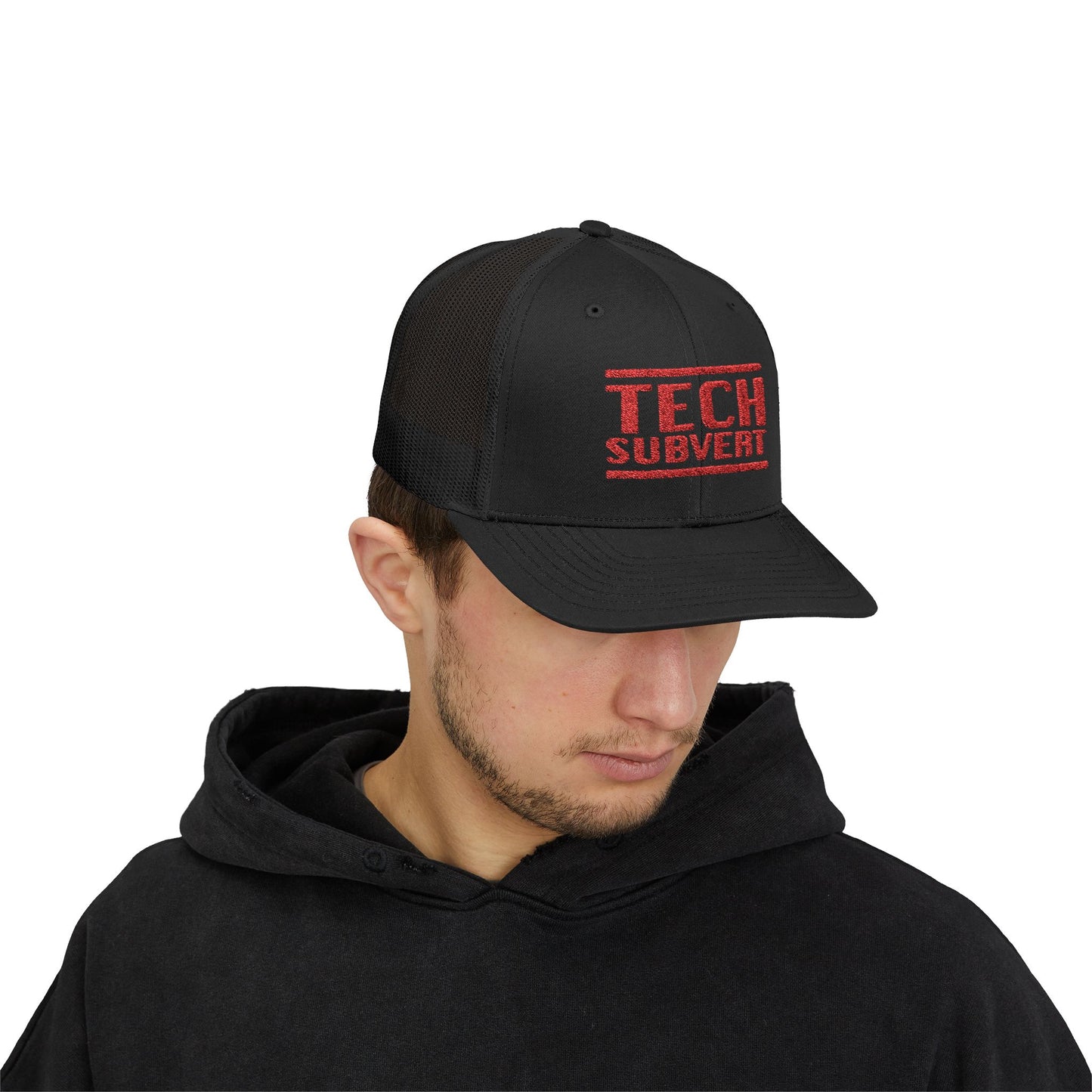 TECH SUBVERT - RED - Tech Support Parody - Embroidered Snapback Trucker Cap
