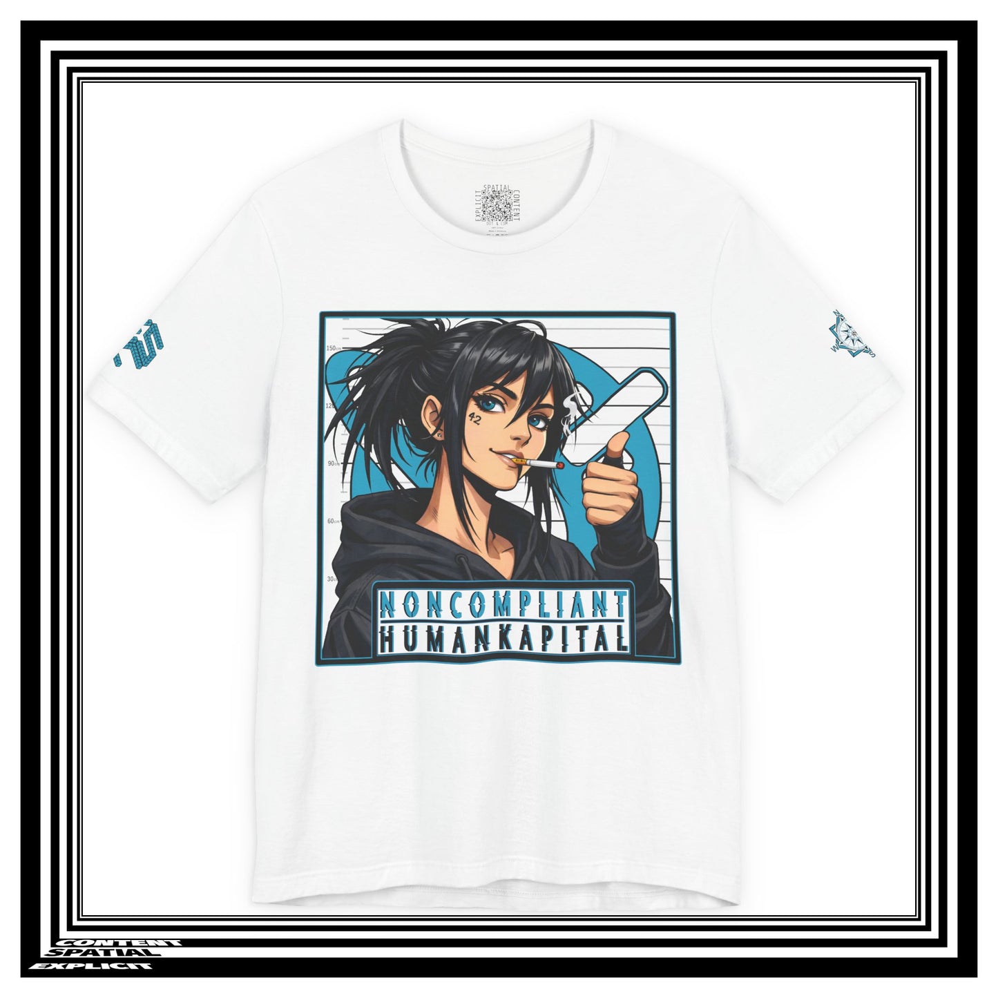 NONCOMPLIANT HUMANKAPITAL - Front Design - 42 BLUE - Anime Cyberpunk - Unisex Jersey Short Sleeve Graphic T‑Shirt