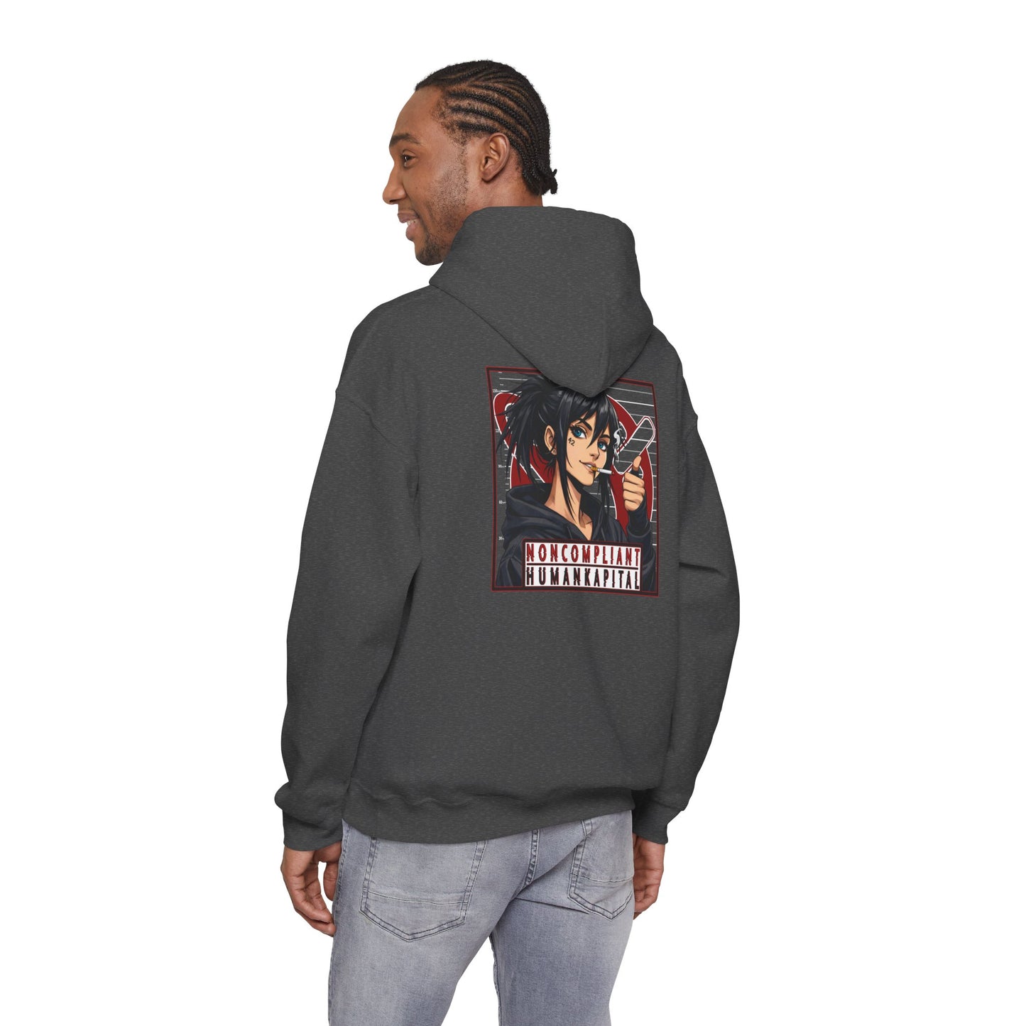 NONCOMPLIANT HUMANKAPITAL - 42 RED - Anime Cyberpunk - Unisex Heavy Blend™ Graphic Hooded Sweatshirt