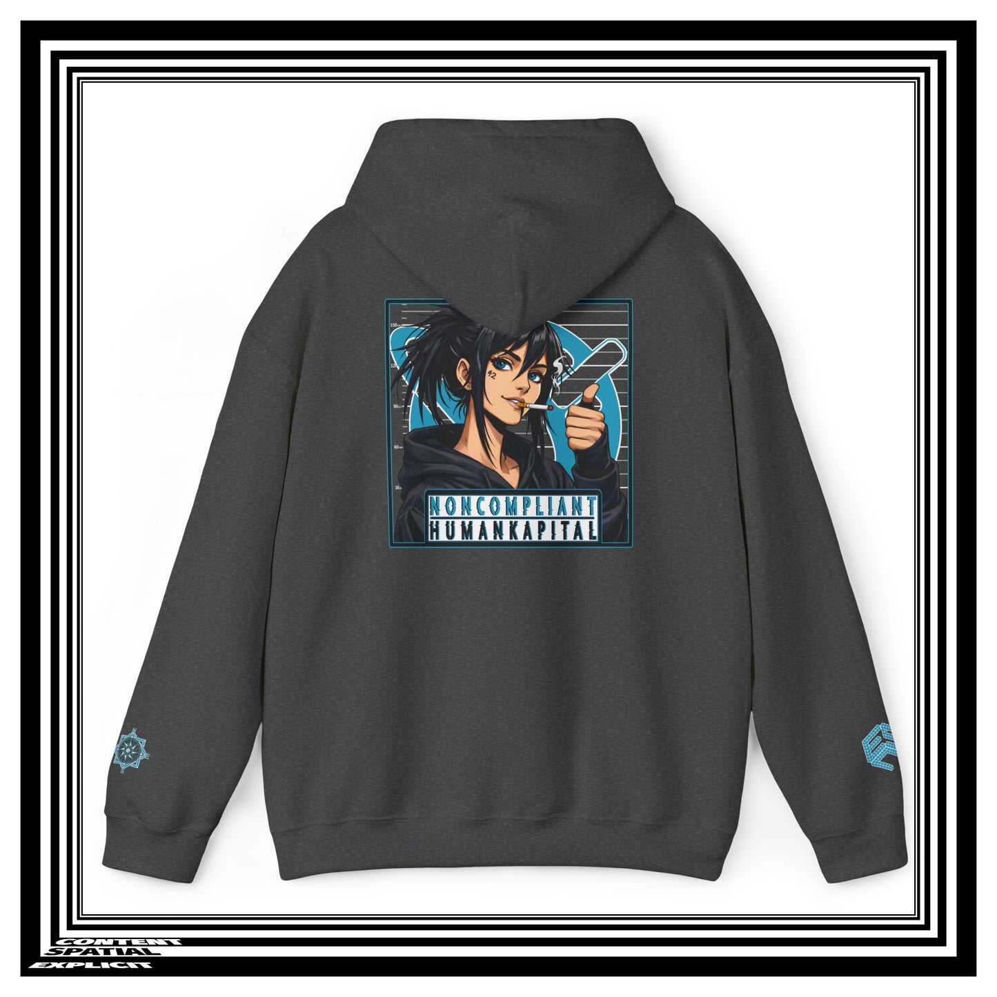 NONCOMPLIANT HUMANKAPITAL - 42 BLUE - Anime Cyberpunk - Unisex Heavy Blend™ Graphic Hooded Sweatshirt