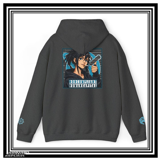 NONCOMPLIANT HUMANKAPITAL - 42 BLUE - Anime Cyberpunk - Unisex Heavy Blend™ Graphic Hooded Sweatshirt