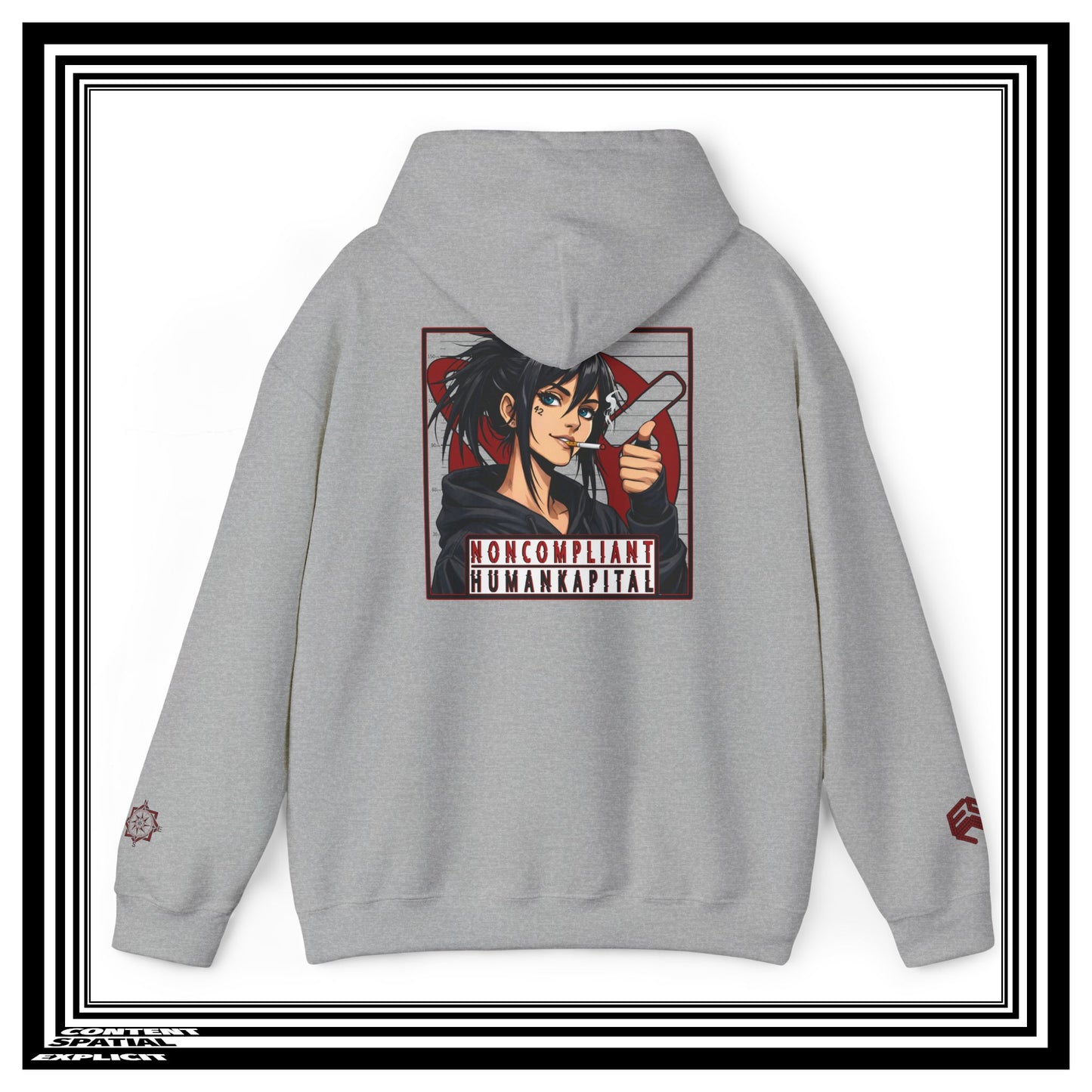 NONCOMPLIANT HUMANKAPITAL - 42 RED - Anime Cyberpunk - Unisex Heavy Blend™ Graphic Hooded Sweatshirt