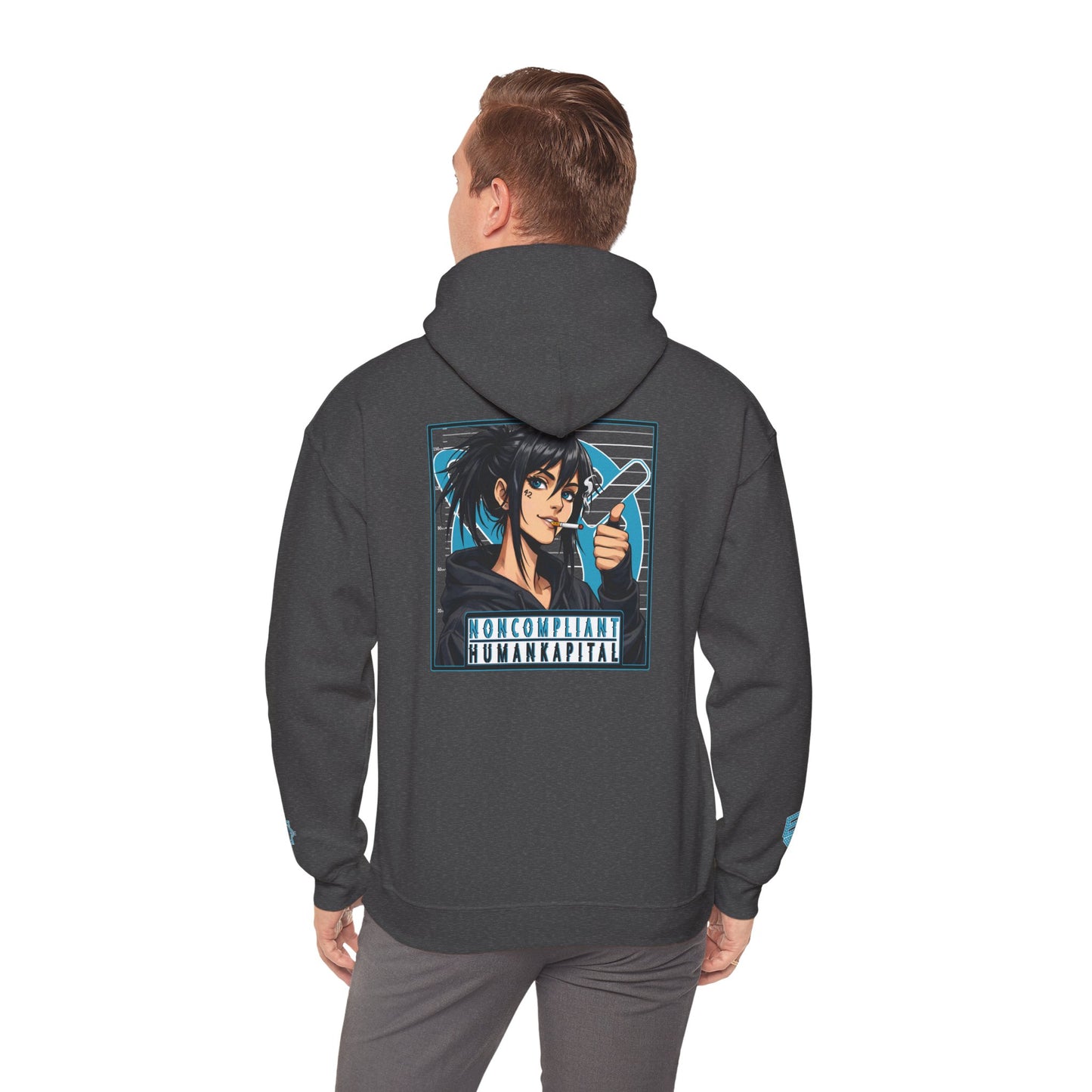 NONCOMPLIANT HUMANKAPITAL - 42 BLUE - Anime Cyberpunk - Unisex Heavy Blend™ Graphic Hooded Sweatshirt