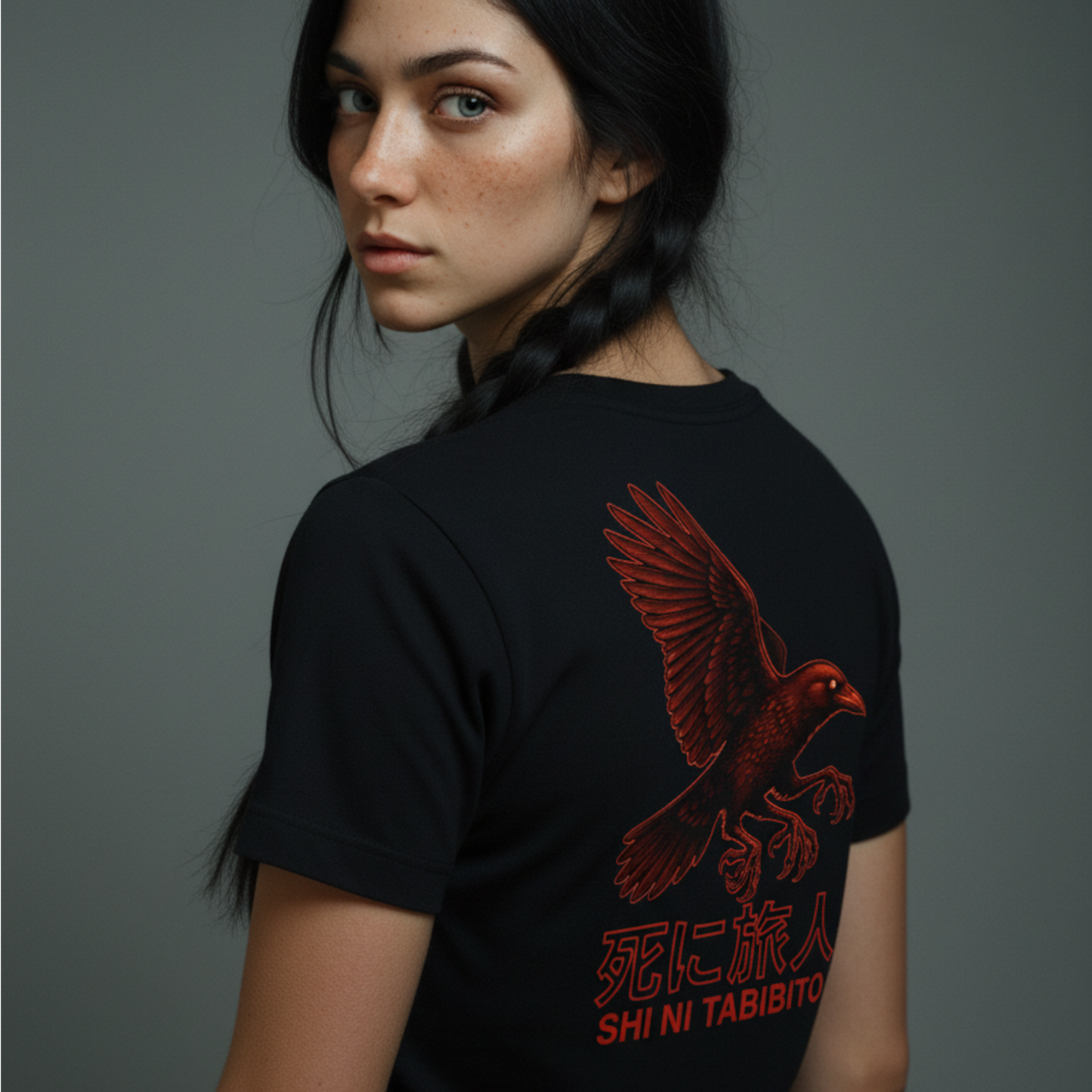 Three-legged Raven (Yatagarasu) - Back Design - Kanji - Unisex T-Shirt