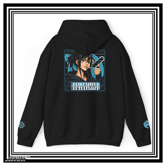 NONCOMPLIANT HUMANKAPITAL - 42 BLUE - Anime Cyberpunk - Unisex Heavy Blend™ Graphic Hooded Sweatshirt
