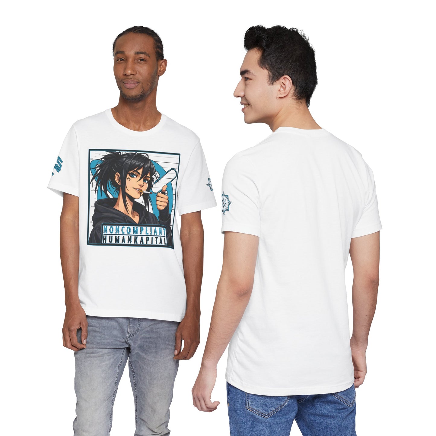 NONCOMPLIANT HUMANKAPITAL - Front Design - 42 BLUE - Anime Cyberpunk - Unisex Jersey Short Sleeve Graphic T‑Shirt