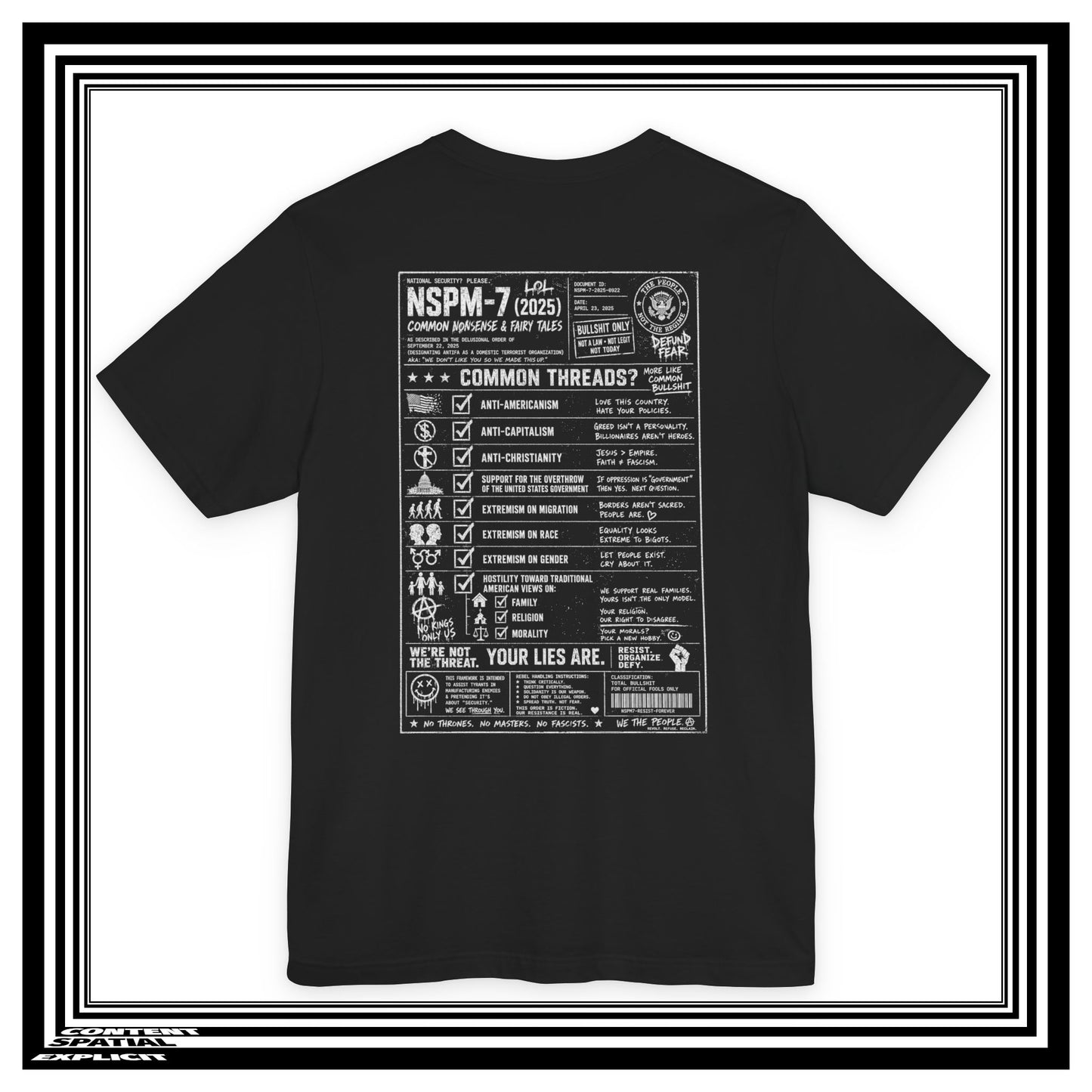 Graphic Tee — 'NSPM-7 Common Threads' Informational Backprint T-Shirt