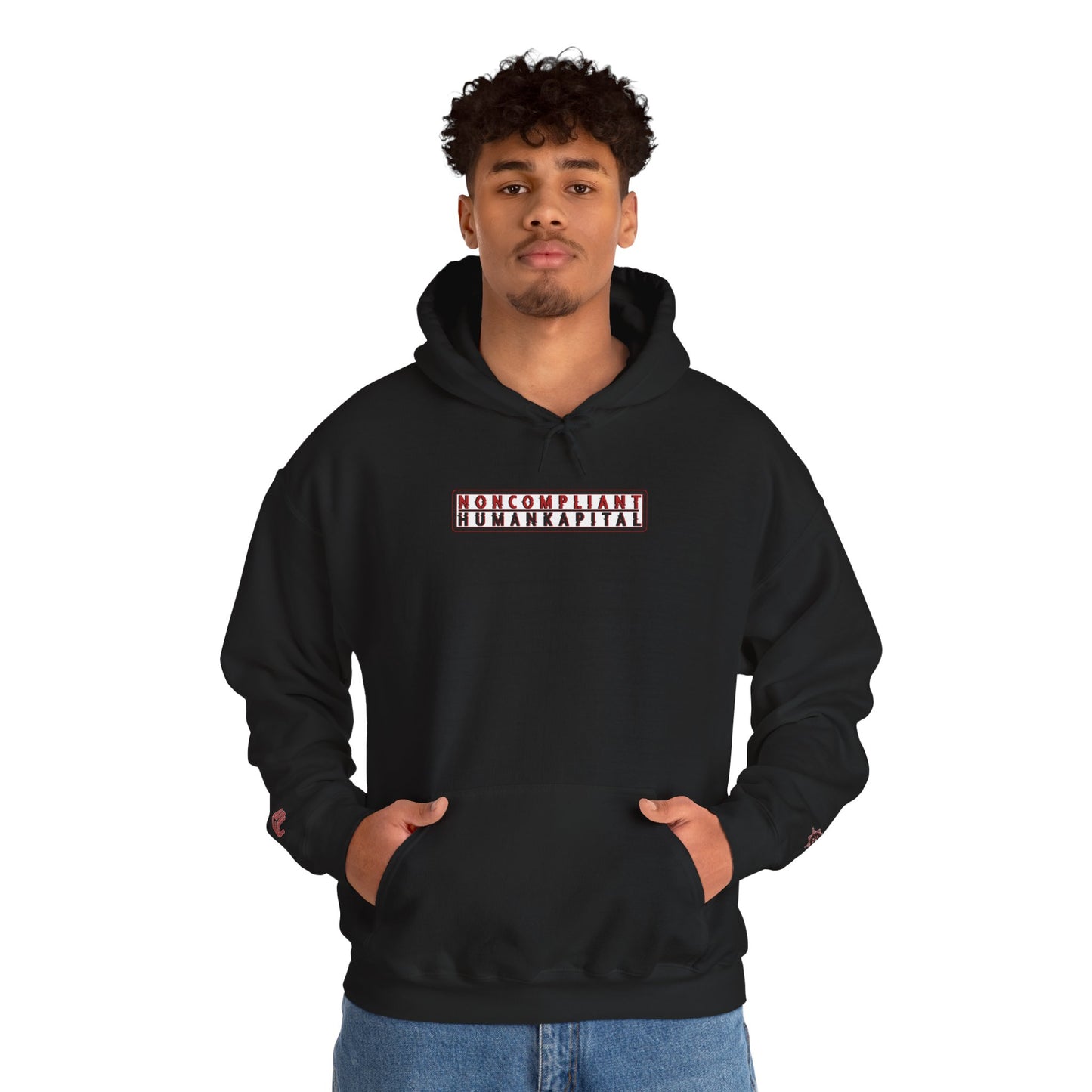 NONCOMPLIANT HUMANKAPITAL - 42 RED - Anime Cyberpunk - Unisex Heavy Blend™ Graphic Hooded Sweatshirt