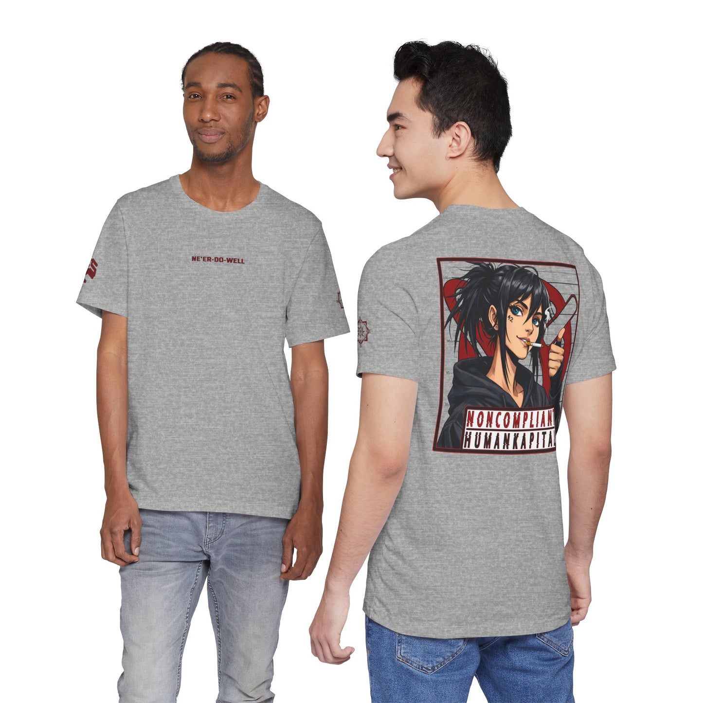 NONCOMPLIANT HUMANKAPITAL - NE'ER-DO-WELL - 42 RED - Anime Cyberpunk - Unisex Jersey Short Sleeve Graphic T-shirt