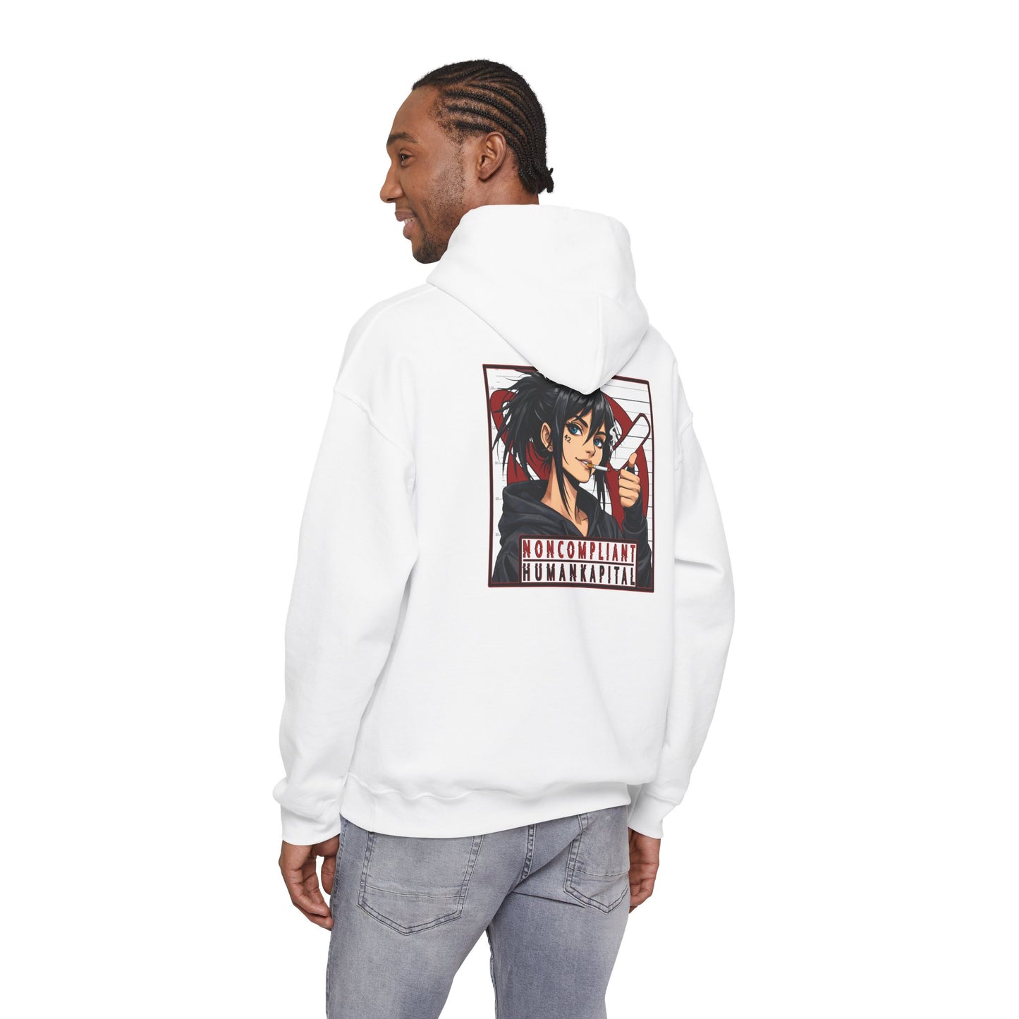 NONCOMPLIANT HUMANKAPITAL - 42 RED - Anime Cyberpunk - Unisex Heavy Blend™ Graphic Hooded Sweatshirt