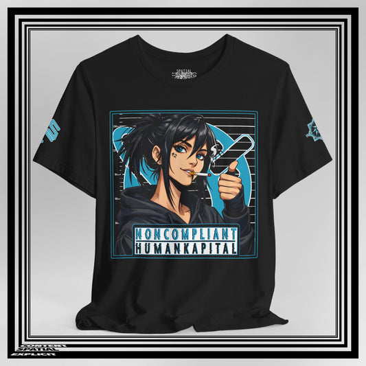NONCOMPLIANT HUMANKAPITAL - Front Design - 42 BLUE - Anime Cyberpunk - Unisex Jersey Short Sleeve Graphic T‑Shirt