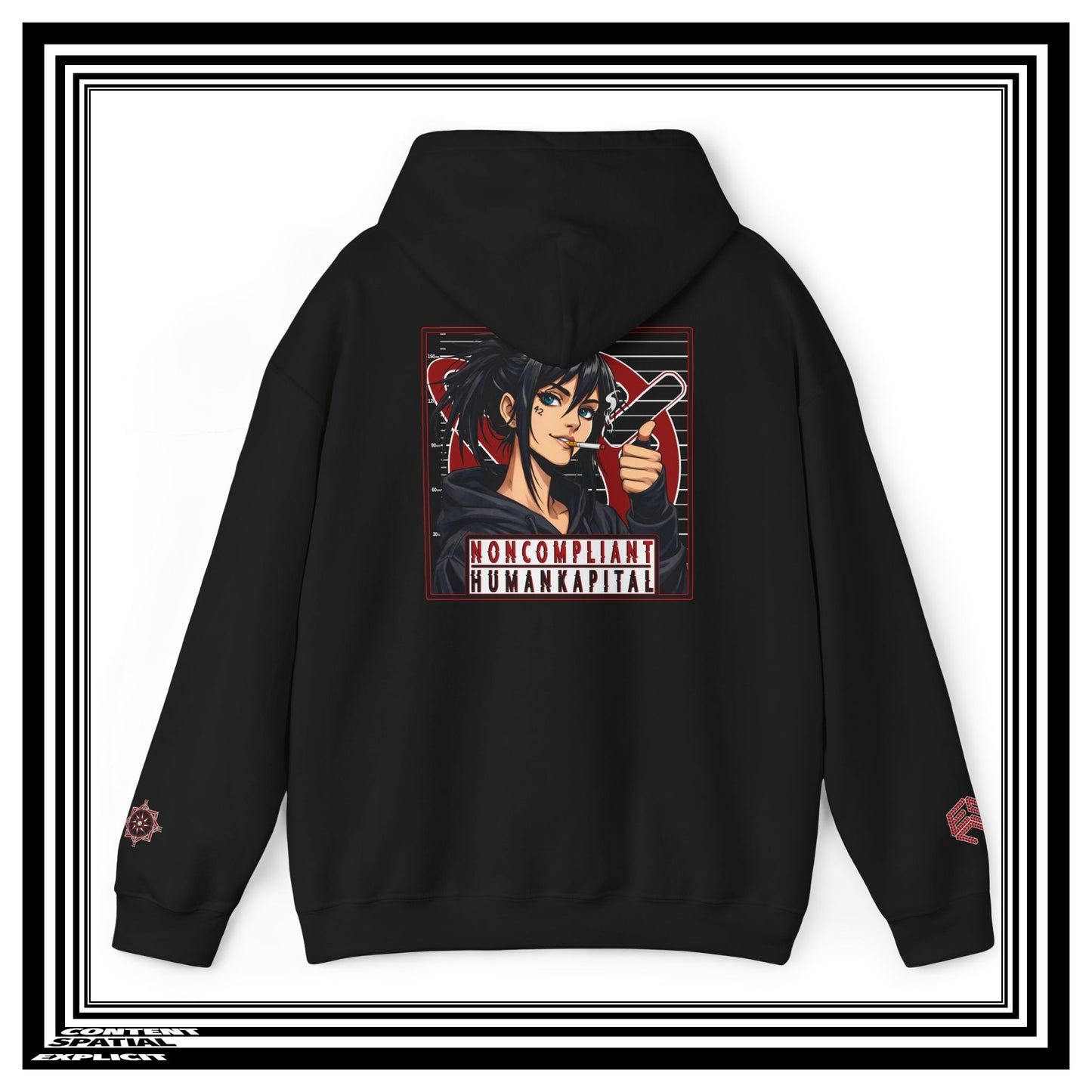 NONCOMPLIANT HUMANKAPITAL - 42 RED - Anime Cyberpunk - Unisex Heavy Blend™ Graphic Hooded Sweatshirt