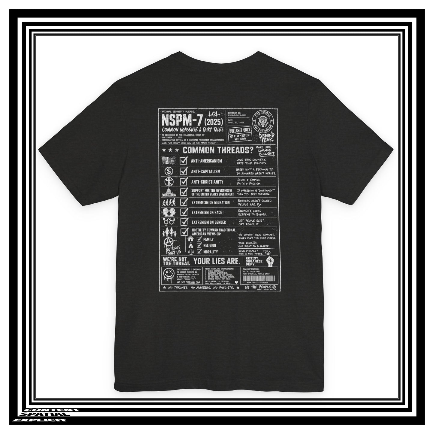 Graphic Tee — 'NSPM-7 Common Threads' Informational Backprint T-Shirt