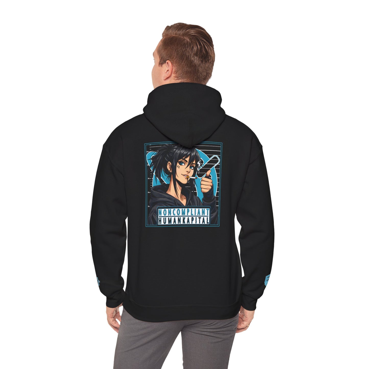 NONCOMPLIANT HUMANKAPITAL - 42 BLUE - Anime Cyberpunk - Unisex Heavy Blend™ Graphic Hooded Sweatshirt