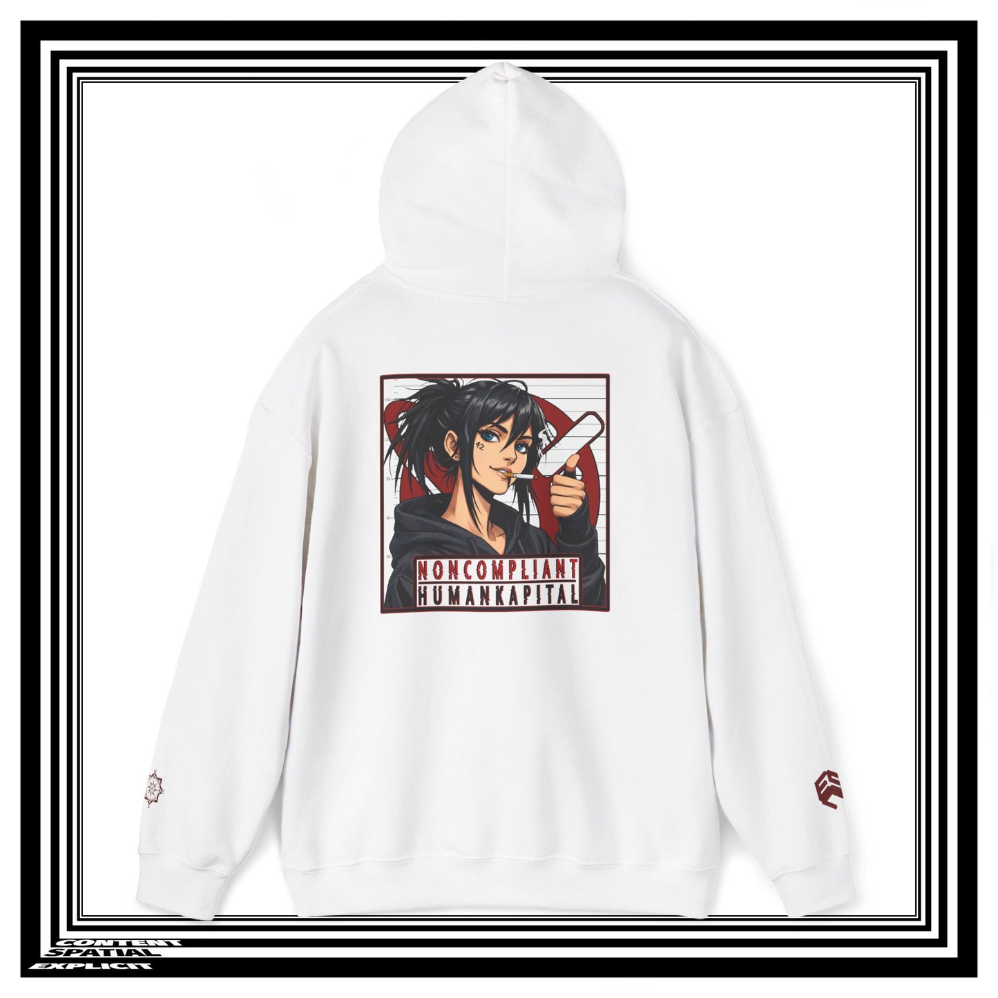 NONCOMPLIANT HUMANKAPITAL - 42 RED - Anime Cyberpunk - Unisex Heavy Blend™ Graphic Hooded Sweatshirt